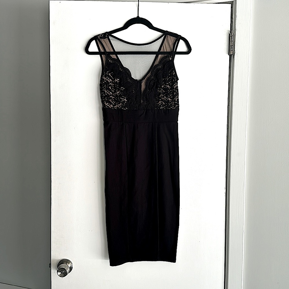Brand New TrixxiGirl Black Fitting Dress with Shear Front - Size 3